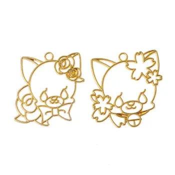 

2Pcs Cherry Rose Cat Blank Resin Frame Open Bezel Setting Pendant Jewelry Making