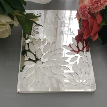 

Wedding Custom Guest Book with Mirror Front Cover Signature Guestbook Engrave Names Date Album Party Gift Decor Favor G006