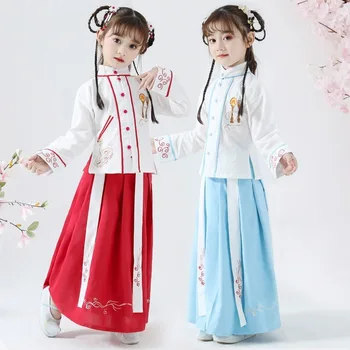 

Little Girl Dresses Fairy Skirt Two-piece Spring Autumn Hanfu Children Party Costume Kids Formal Events Tangzhuang Performance