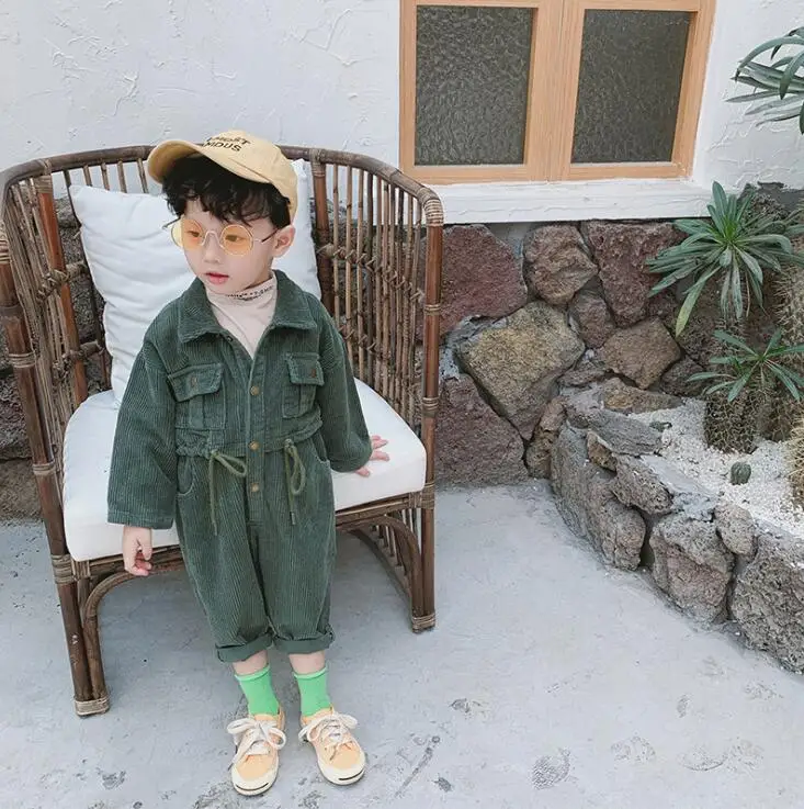 Korean Style Girls Boys Corduroy Overall Autumn Fashion Kids Pants 1-6 years - Цвет: Армейский зеленый