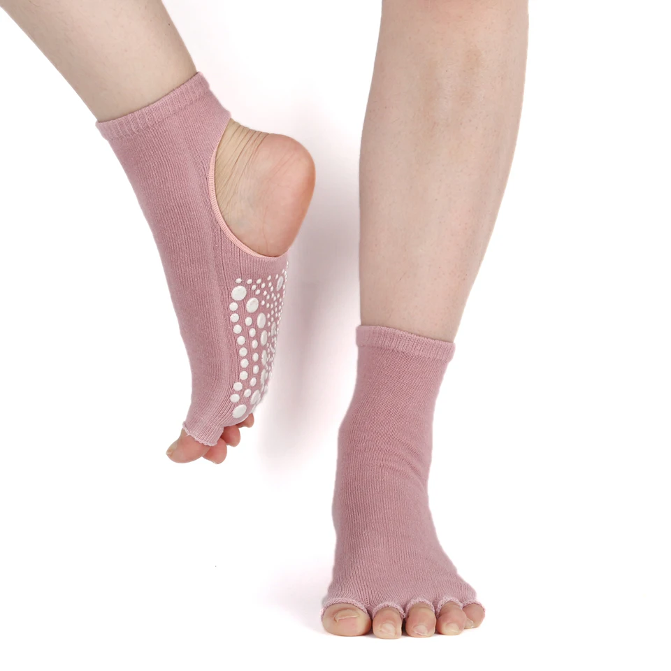 Women Yoga Socks Cotton Anti Slip Dance Pilates Grip For Fitness Breathable Ballet Ladies Sports Gym open toe five fingers Sock