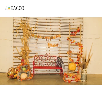 

Laeacco Wood Screen Ladder Bench Maple Leaves Pumpkin Fruit Photography Backdrops Autumn Room Interior Backgrounds Photophone