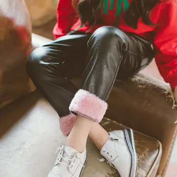 

Girls Leather Pants for Autumn and Winter Children's Clothing Warm Kids Fleece PU Leather Pants Girl Trousers Kids 3-12 Years