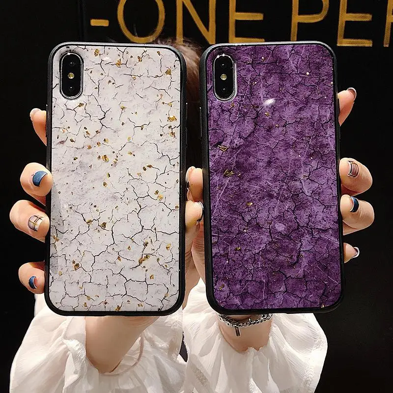 Мигающий эпоксидный Золотой стеклянный чехол для iPhone X XR 7 8 Plus мраморный