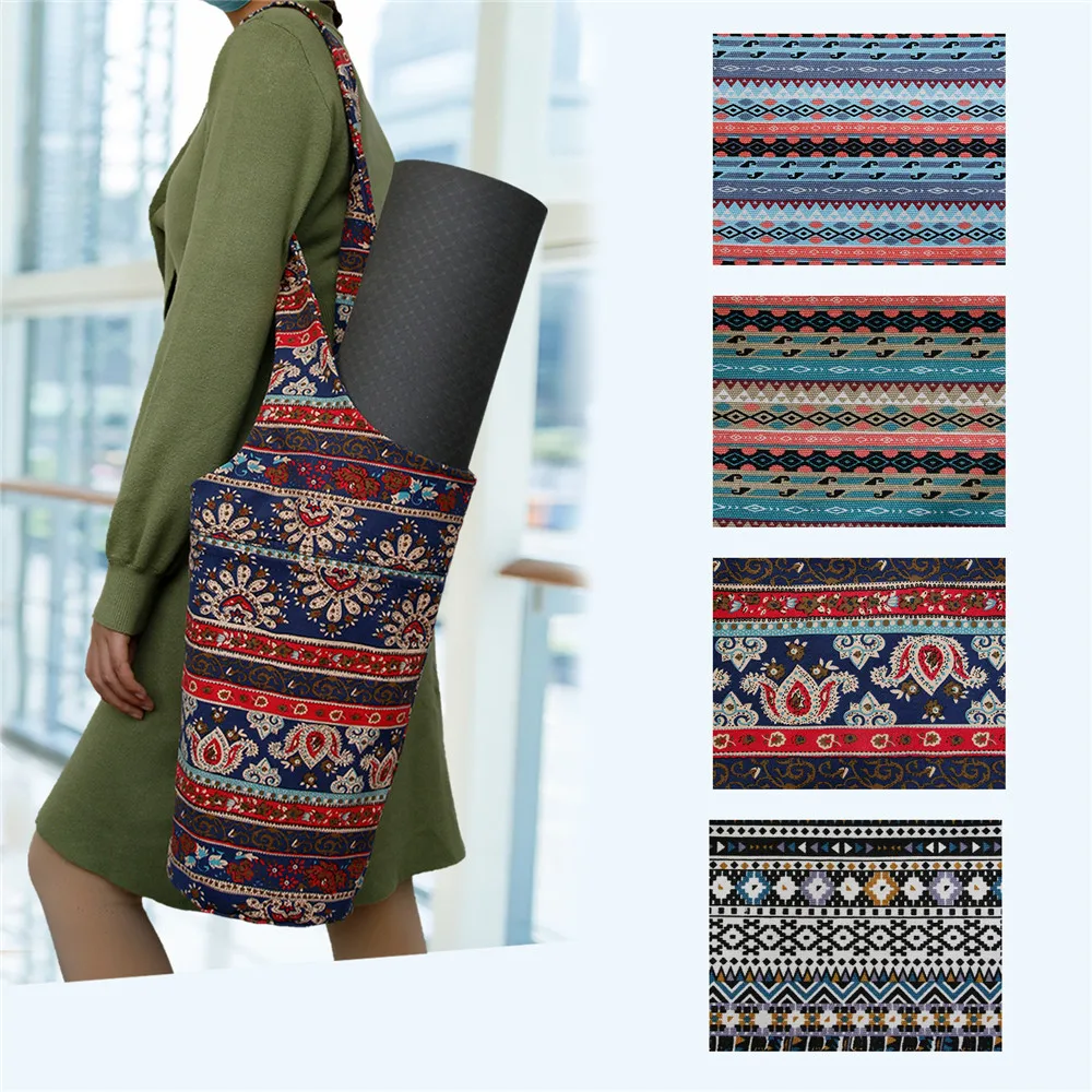 

Portable Printed Canvas Yoga Mat Bag Multi-function Shoulder Storage Case with Zipper Pocket