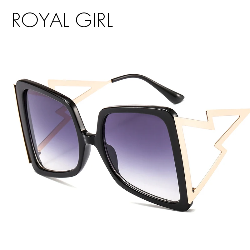 

ROYAL GIRL Square Oversized Sungalsses Women Vintage Big Frame Sun Glasses Lightning Shape Frame Gradient Lens Eyewear Ss195