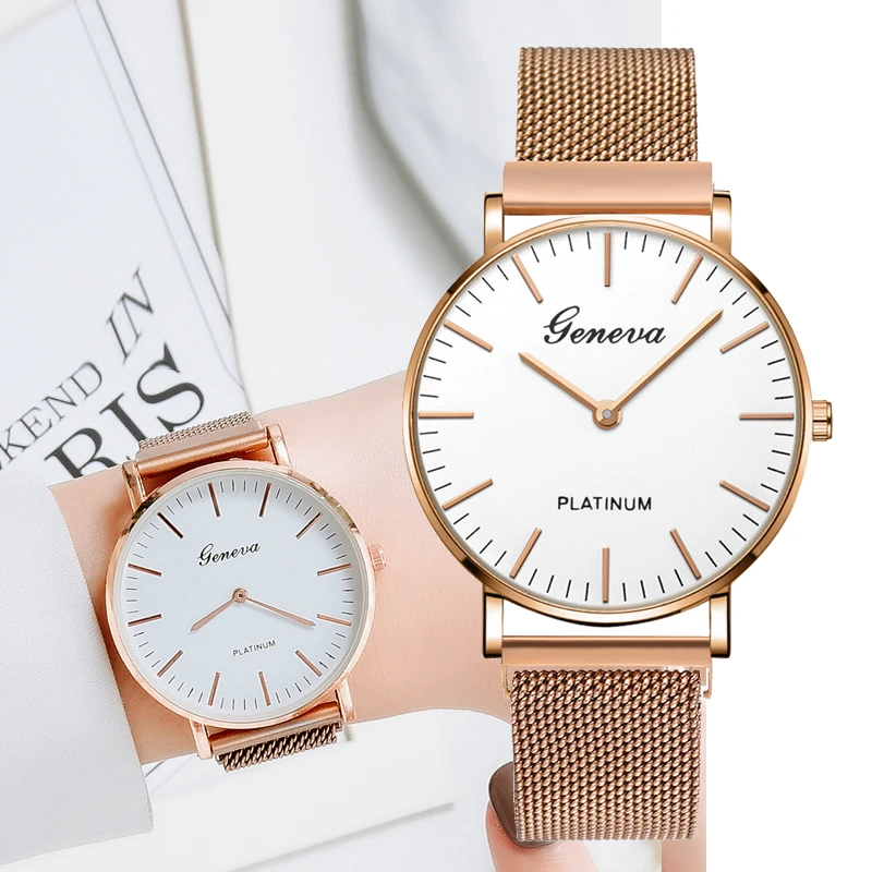 Reloj de pulsera magnético con esfera de números de lujo para mujer, oro rosa, correa de acero inoxidable, reloj de cuarzo femenino