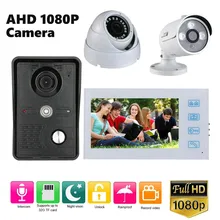 1080P система видеодомофона 7 дюймовые часы с записью времени видео сенсорный монитор проводной видео дверной звонок набор с 2CH AHD 1080P камера