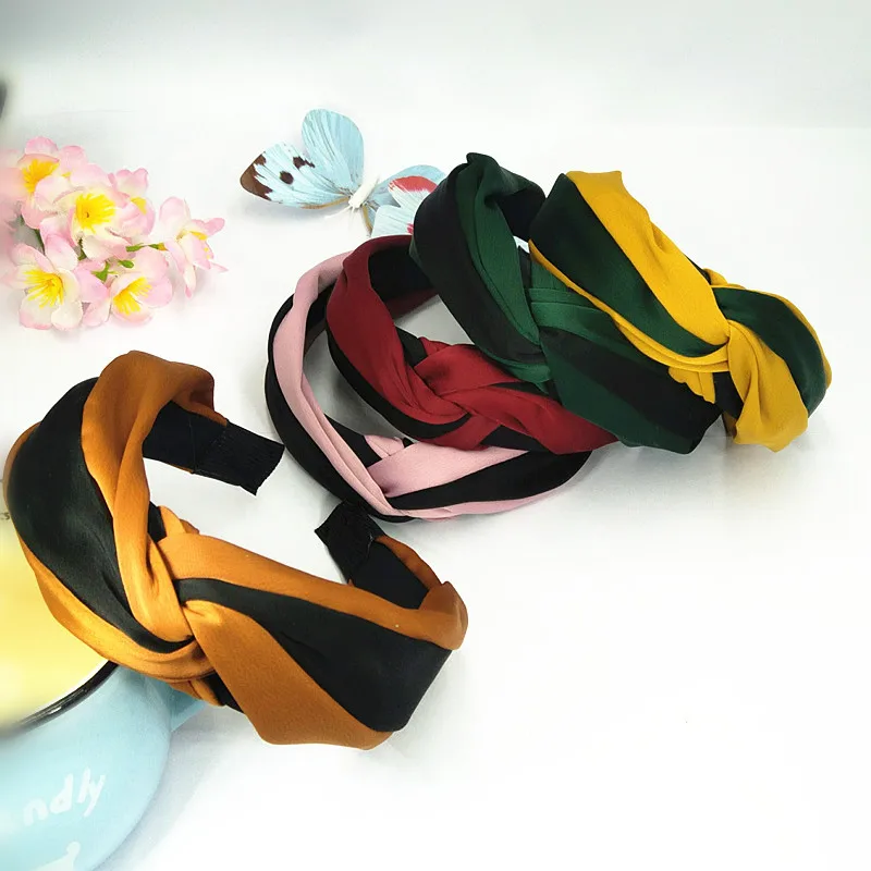 Korean-style New Style Hair Accessories Double Color Fabric Hair Bands Elegant Cross Knot Wide Headband Boutique Headdress