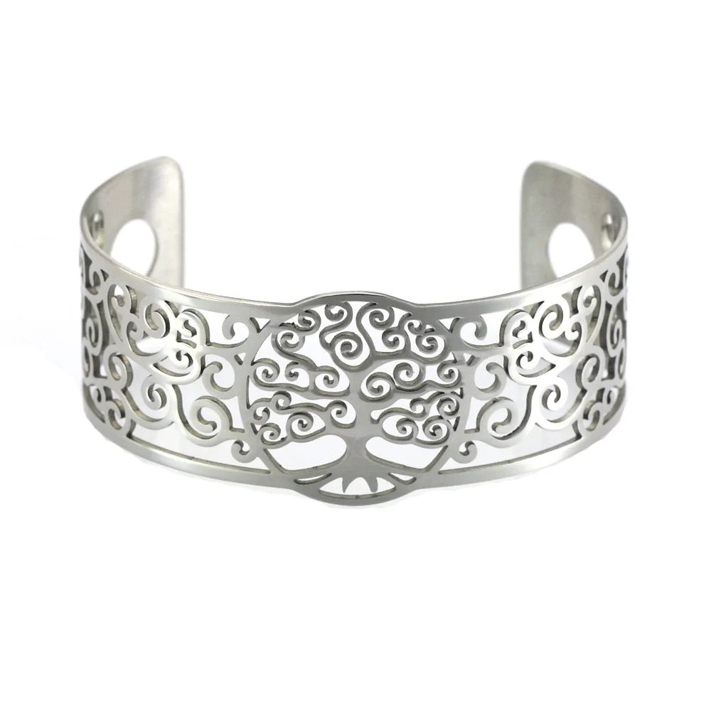 Life Tree Cuff Bracelets  & Bangles For Women Bijoux Stainless Steel Bracelet Manchette Interchangeable Leather Jewelry 2022