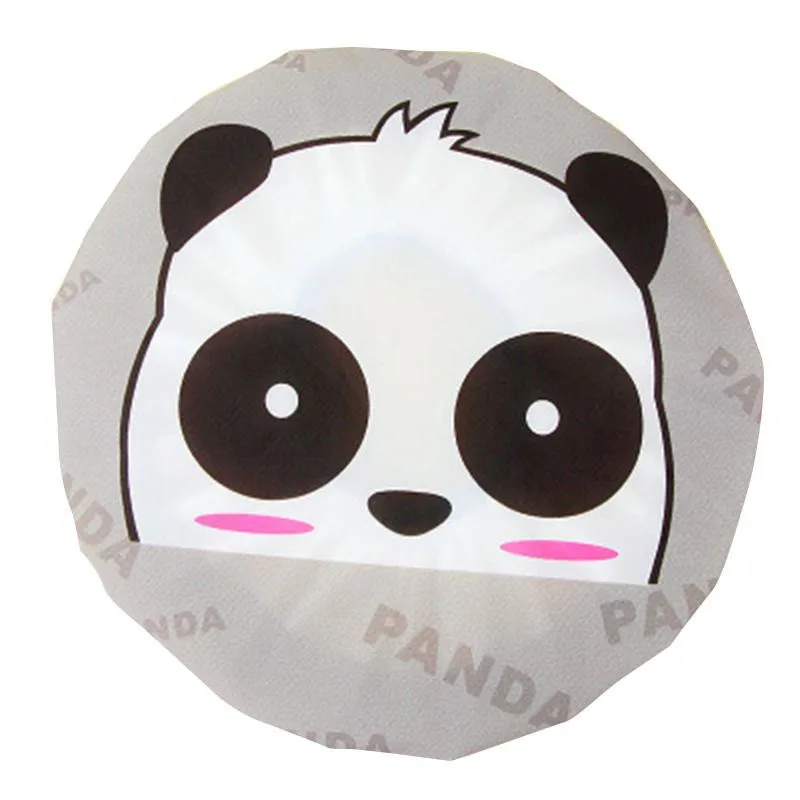 Cartoon Animal Waterproof Shower Cap Waterproof for Women Shower Hair Bonnet Bath Hair Cap Resuable Lace Elastic Band Dropship - Color: panda