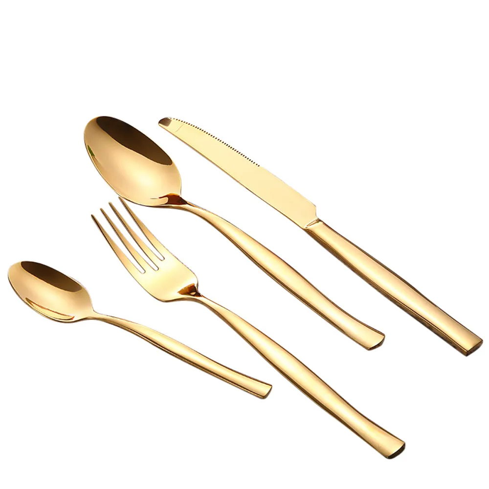 Cutlery Set 2019Top 4Pcs Set Stainless Steel Upscale Dinnerware Flatware Cutlery Fork Spoon Teaspoon Kitchen Accessories - Цвет: Glod