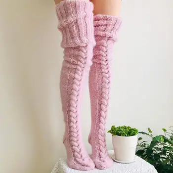 

Casual Cotton Winter Warm Thigh High Socks For Ladies Stockings Knitted Long New Fashion Socks Women Girls Knee Over U4Z2