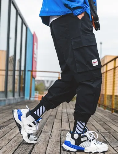 Мужские фиолетовые брюки для бега, мужские уличные брюки-карго с карманами, мужские спортивные брюки в стиле хип-хоп, корейские модные комбинезоны