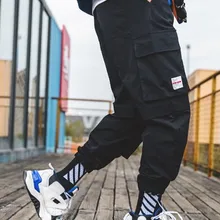 Мужские фиолетовые брюки для бега, мужские уличные брюки-карго с карманами, мужские спортивные брюки в стиле хип-хоп, корейские модные комбинезоны