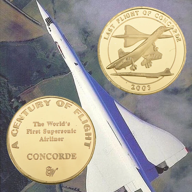 WR последний полет Concorde памятная монета позолоченная первая в мире сверхзвуковая авиалайнер монеты металлическая монета для домашнего декора