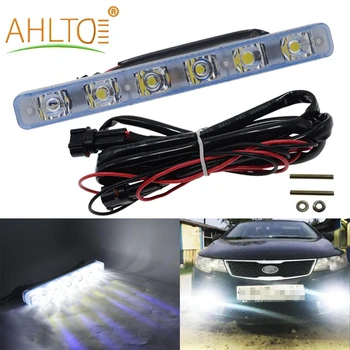 

2X Auto DRL Lamp Car Daytime Running Light 6LED White Shell IP67 Waterproof Signal Head Driving Bulb Parking Fog Lightbar DC 12V