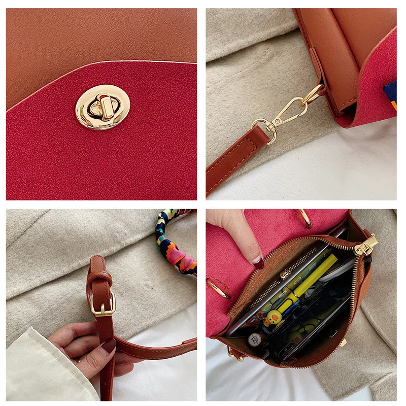 

2019 Autumn New Style WOMEN'S Bag Dull Polish Mixed Colors Shoulder Oblique Messenger Bag Korean-style-Style Silk Scarves Portab