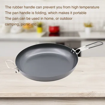 

30cm Flat Base Kitchen Tool Frying Pan Easy Clean Steak Folding Outdoor Camping Non Stick Iron Round Picnic Portable Cooking