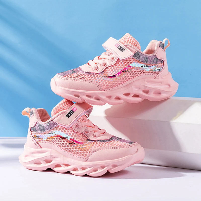 

Brand Girls Sneakers Summer Children Fashion Trend Breathable Mesh Sports Running Shoes Kids Student Casual Shoes Size 26-37