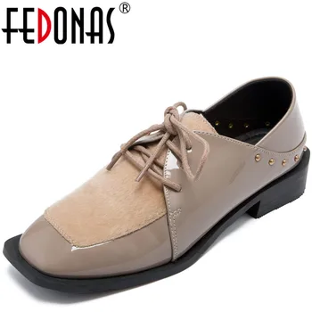 

FEDONAS Women Pumps Cow Leather Casual Shoes Working Shoes Spring Summer Four Season Lace Up Slip On Square Toe Shoes Woman