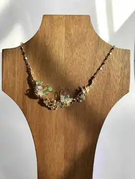 

Deep Sea Crystal Cluster heavy industry Purple Pink Blue Emerald Pearl Shell Obsidian conch short necklace jewelry
