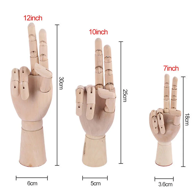 Wooden Hand Model Yefun Right/Left Hand Body Artist Model Jointed Articulated Wood Sculpture Mannequin Wooden with Wooden Flexible Fingers Left, 7 inch 