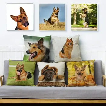 영리한 독일 셰퍼드 강아지 인쇄 던져 베개 쿠션 커버 리넨 베개 케이스