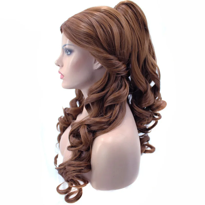 Белль Красавица и Чудовище натуральные длинные волнистые волосы на заколках конский хвост коричневый синтетический парик принцессы для косплея для Хэллоуина Вечерние