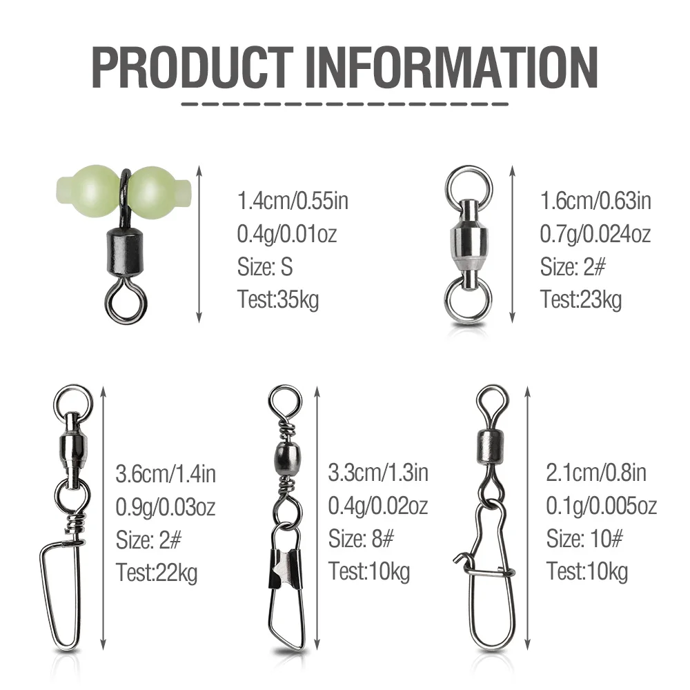 DONQL 50 шт./компл. смешанный рыболовный разъем Зажимная Пряжка Роллинг Вертлюги Твердые кольца Разъем светящаяся рыболовная наживка снасти