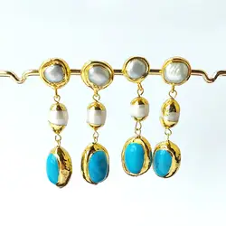 4 пары гальванических золотого цвета синий камень очаровательные Подвесные серьги ювелирные изделия для женщин Рождественский подарок ER1005