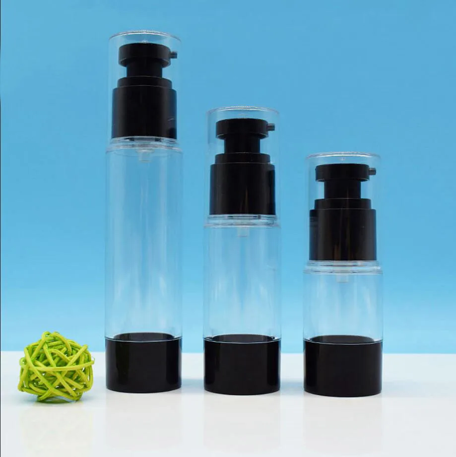 15ml round head clear plastic black airless bottle recover complex eye essence serum/lotion/emulsion liquid foundation packing | Красота и