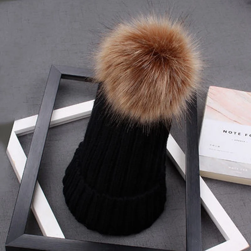 Mother& Child Baby Warm Winter Knit Beanie Fur Pom Hat Crochet Ski Cap