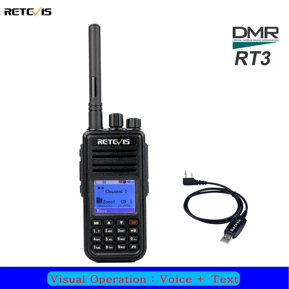 Retevis RT3 рация ПМР радио Цифровая(gps) UHF 400-480 МГц 5 Вт радиостанция 2 антенны с программным кабелем ЖК-дисплей