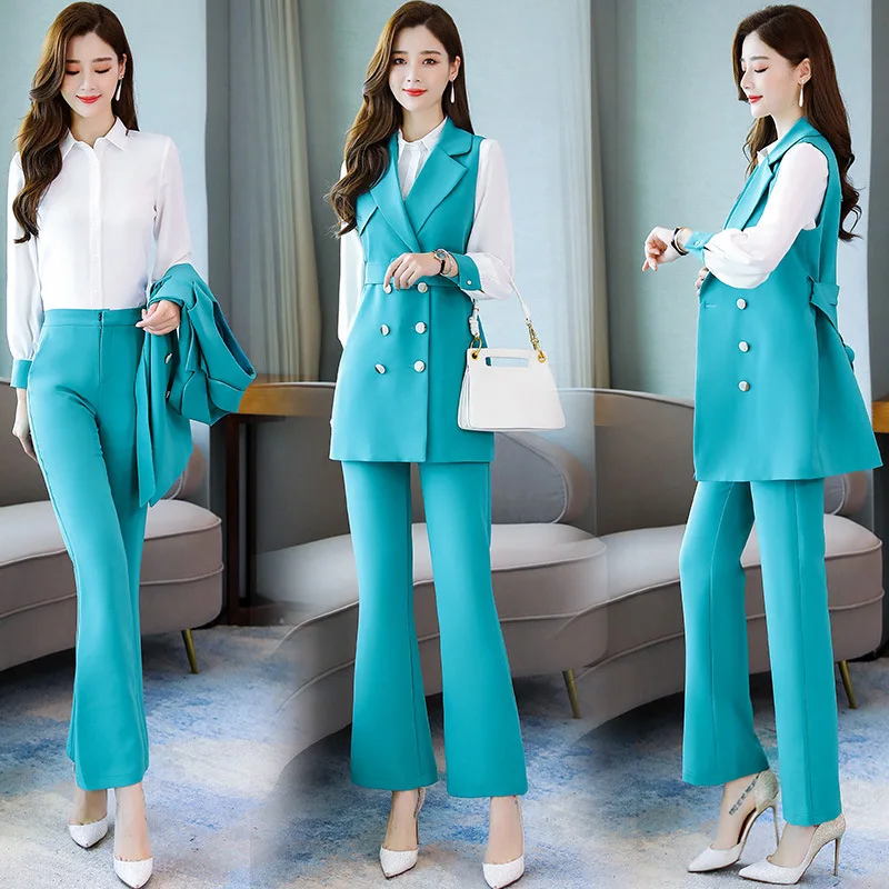 

2019 Early Autumn Retro Fashion Business Casual Ol Small Suit Waistcoat Shirt Trousers Three-piece Set-Modern And Trendy/women