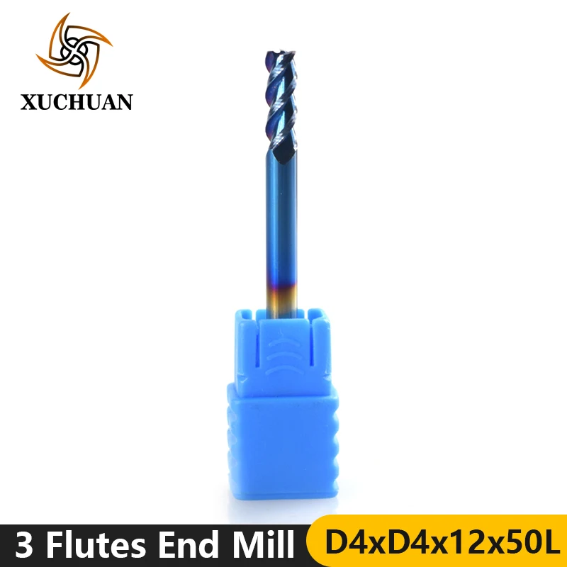 

1pc 4mm Diameter Nano Blue Coated CNC Machine Router Bit 3 Flutes Spiral CNC End Mills Aluminum Cutting Milling Cutter