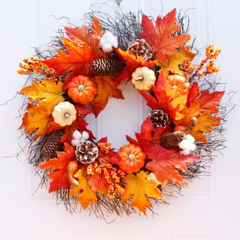 

Fall Wreath with Pumpkins Berries Maple Leaves Artificial Fall Berry Wreath Harvest Wreath Fall for Autumn Wedding Party