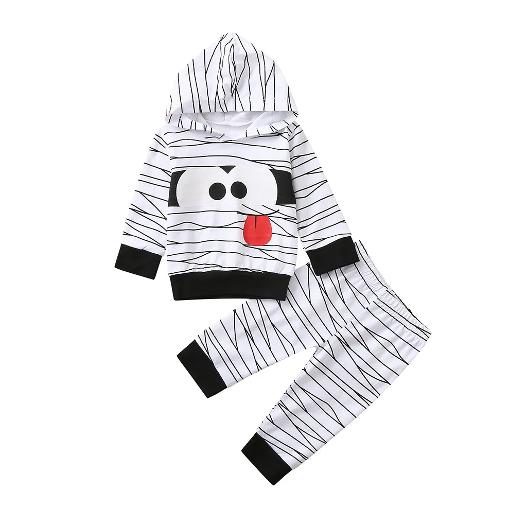 2020 Hot Sell Children Festival-wear Costume Newborn Baby Boys Girls Cartoon Mummy Hooded T shirt Pants Halloween Outfits Set
