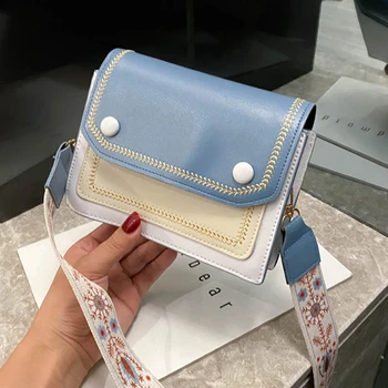 

Summer Wide Shoulder Strap Flap Bags Women Panelled Thread Crossbody Handbag Small Crossbody Bags 2020 PU Designer Messenger Bag