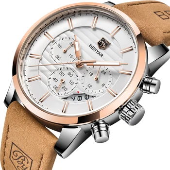 

BENYAR 43MM Men Watches Top Luxury Business Waterproof Sport Quartz Chronograph Male Wrist Watch Clock Relogio Masculino