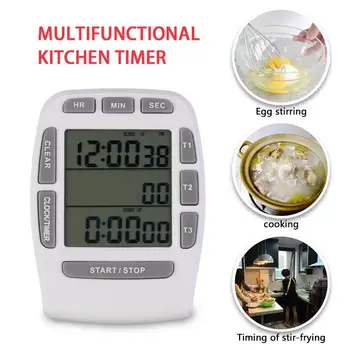 

1Pc Triple Timer Clock kitchen Cooking 3-Line Alarm LCD Digital Count Down