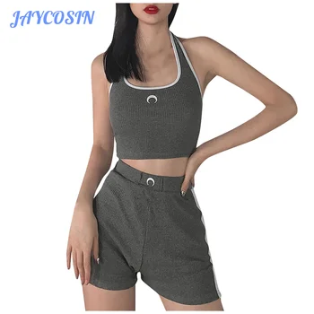

JAYCOSIN Women Set Clothing Sexy Sleeveless Embroidery Crop Top And Shorts 2 Piece Set Women Backless Summer Tracksuit Women F24
