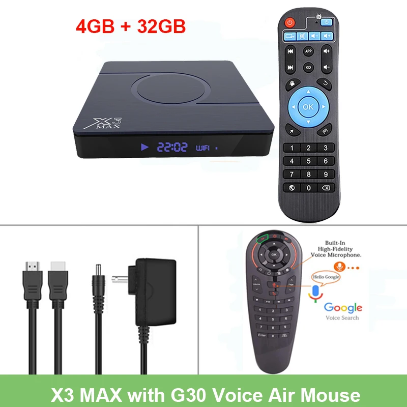 4GB 32GB G30 Лидер продаж X3 MAX Smart tv Box Android 9,0 Amlogic S905X3 4 ГБ 32 ГБ 64 Гб 8K 1080P HD медиаплеер двойной wifi Netflix Google плеер - Цвет: 4GB 32GB G30