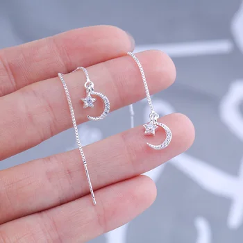 

Silver Color Moon Star Long Tassel Earrings AAA Zircon Earrings For Women Fashion Jewelry