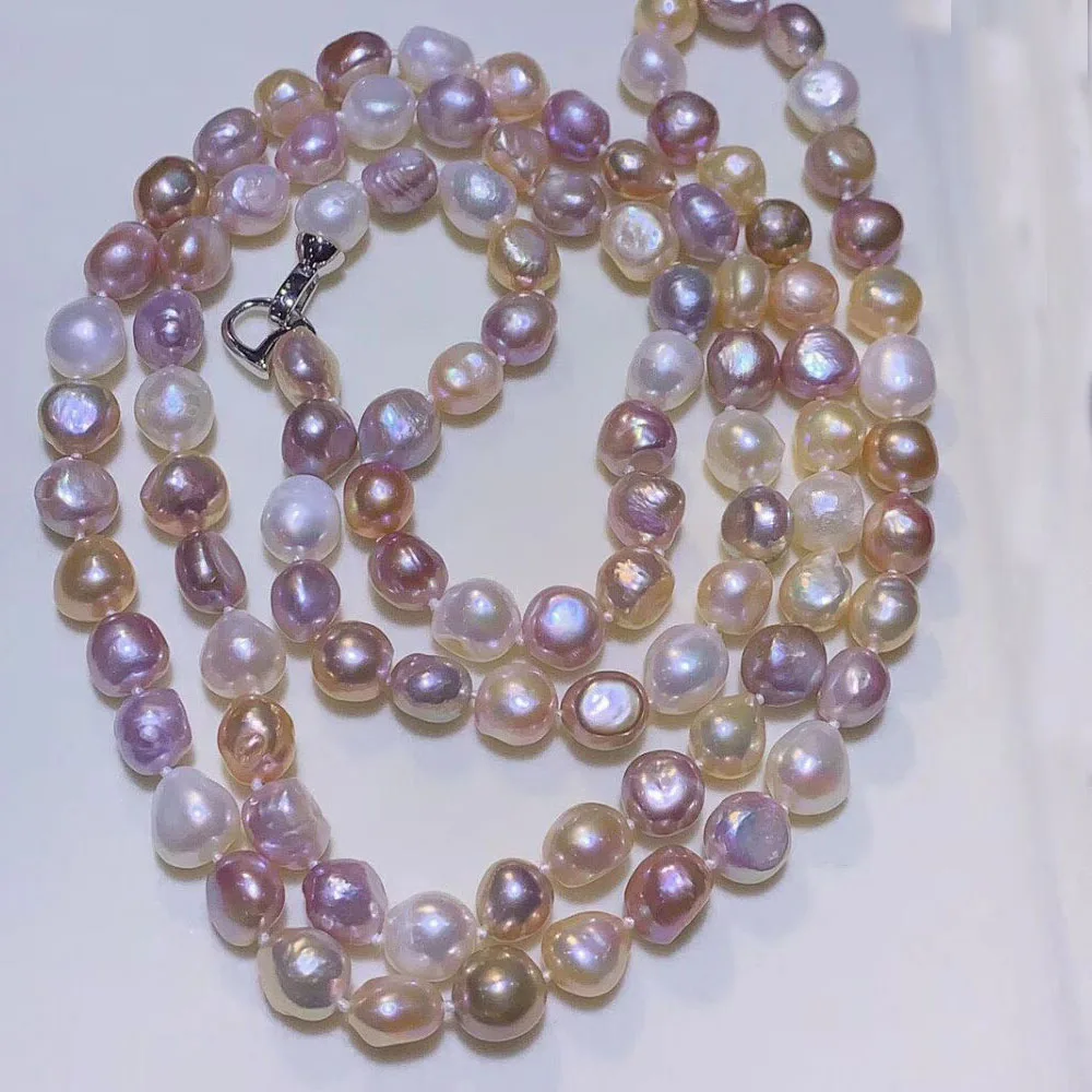 

YKNRBPH High Quality Baroque Special-shaped Pearl Necklace Women's Delicate Pearl Long Sweater Weddings Chain Necklace 8-9MM