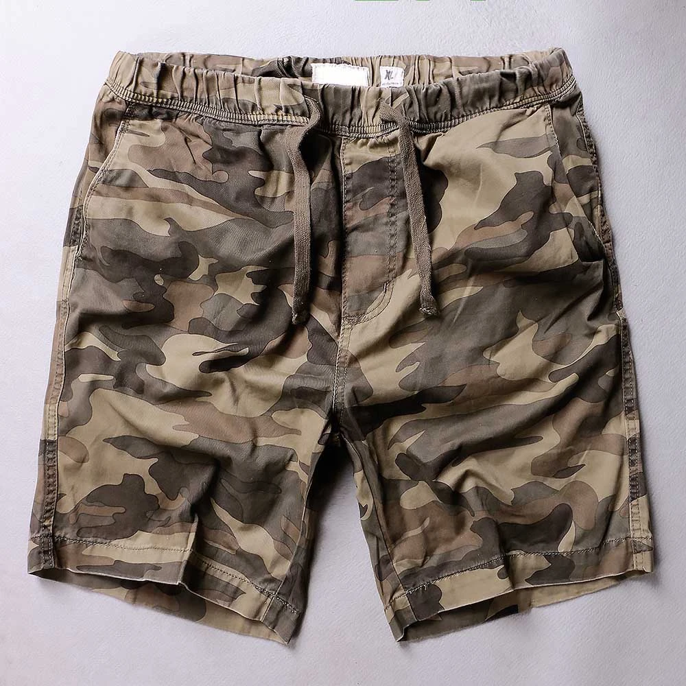 mens cotton cargo shorts elastic waist