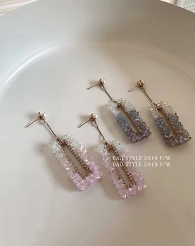 

Perfect pure hand-made gradient crystal rectangular style temperament earrings female
