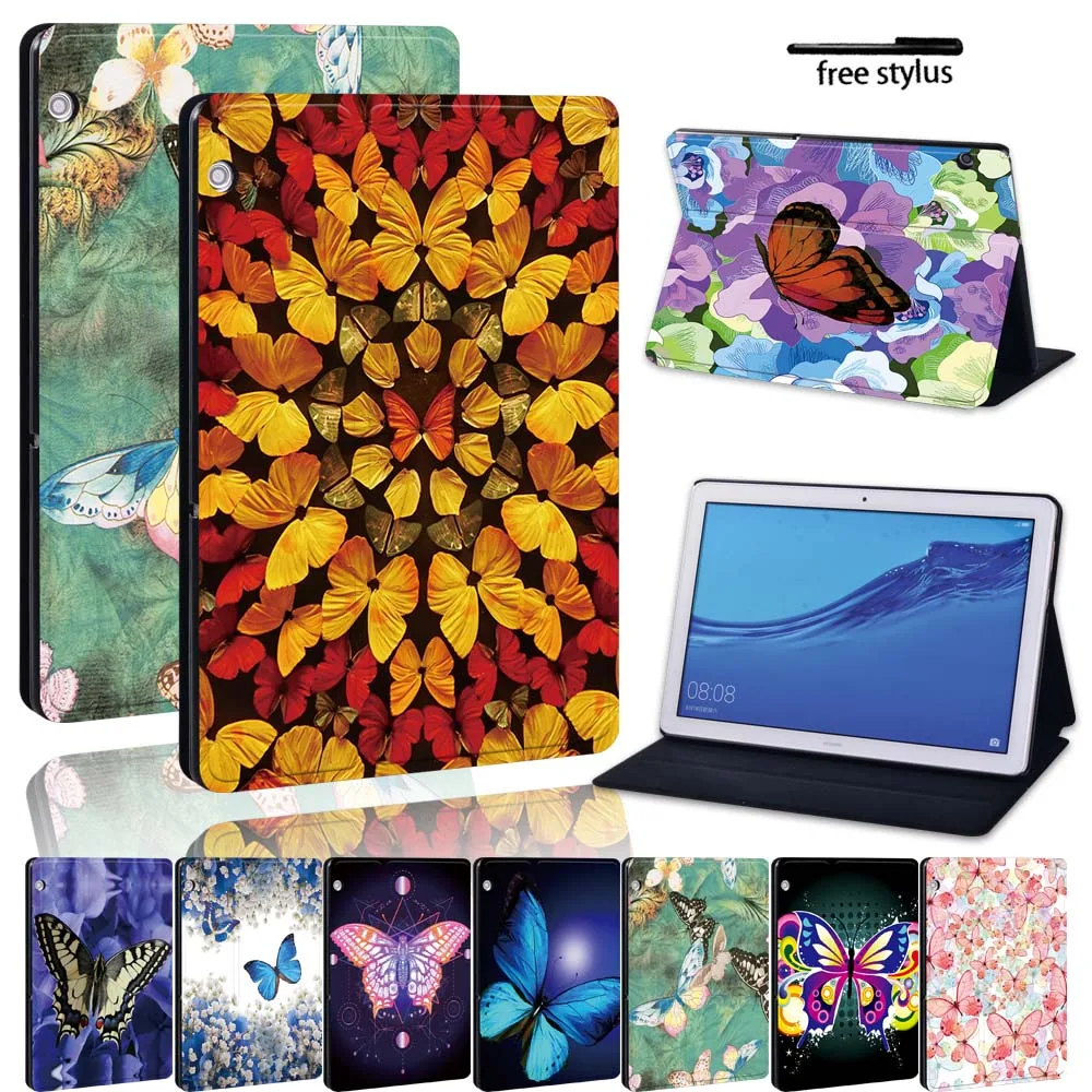 

Case for Huawei MediaPad T5 10 10.1"/MediaPad T3 8.0/MediaPad T3 10 9.6" -Butterfly Leather Tablet Stand Cover Case + Stylus