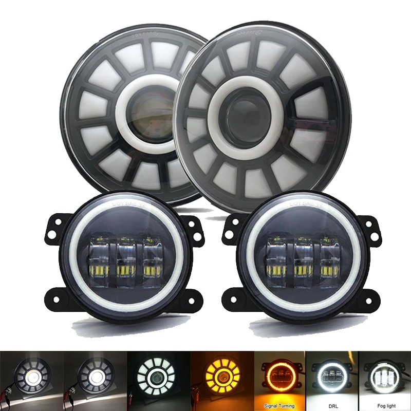 

For Jeep Wrangler JK 7Inch Headlight + 4" Front Bumper Passing Fog Lights For Jeep JK 2Door 4 Door Unlimited Accessories