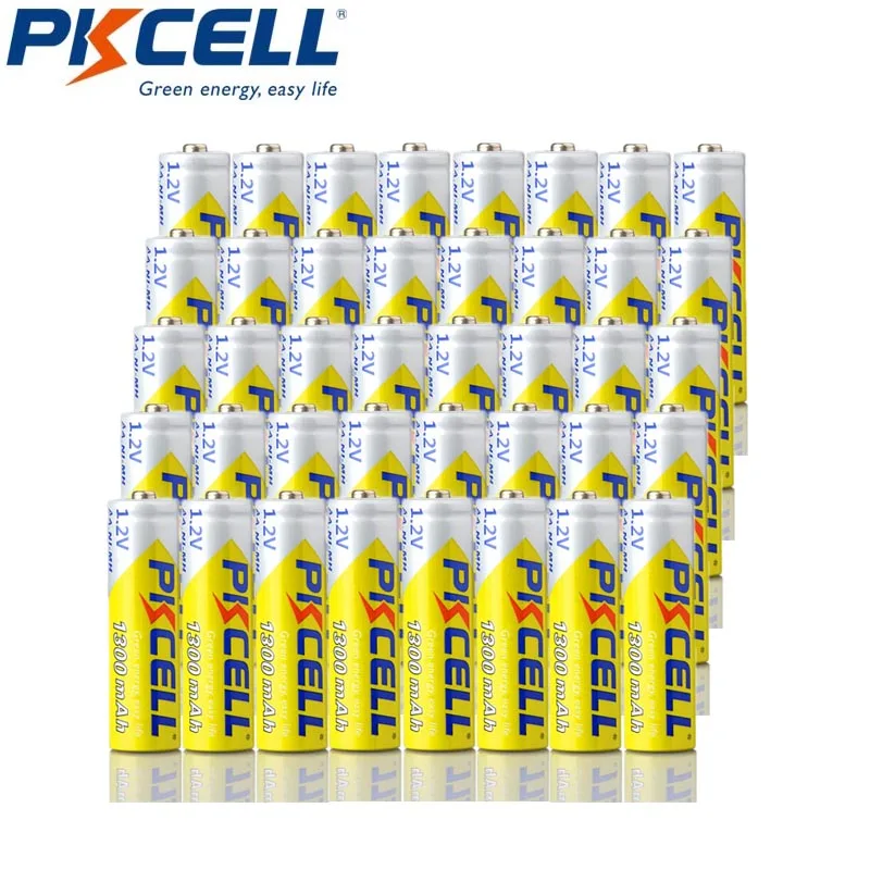 

40Pcs PKCELL AA Rechargeable Battery 1300mah MIMH 2A Batteria Real Capacity For Flashlight